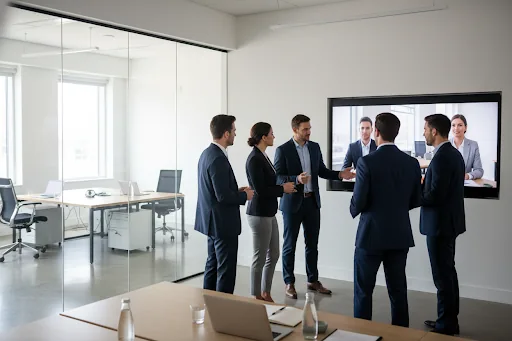 Professionelle Videokonferenz mit einem Team